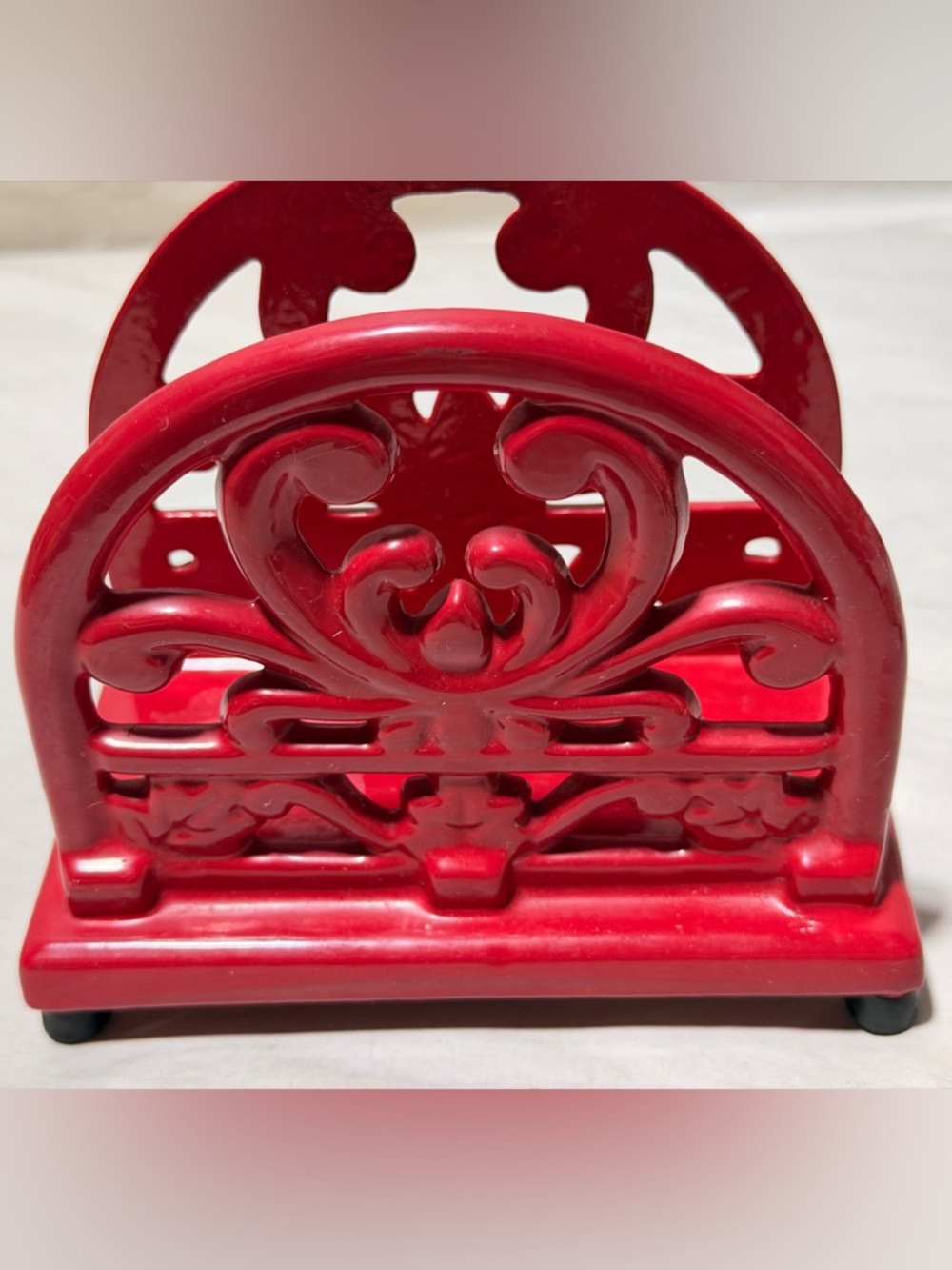 Heavy Red Cast Iron Napkin Holder Country Farmhouse Kitchen